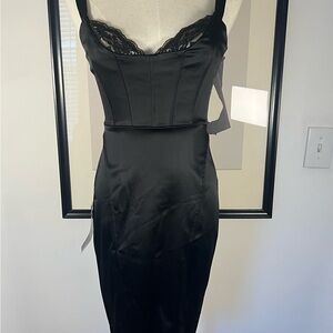 bebe Black Satin Midi Dress